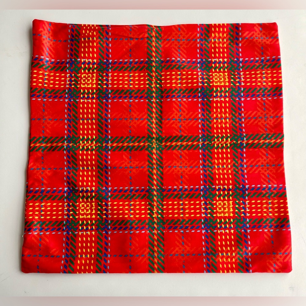 Vintage 70’s Red Plaid Multicolored Designs Zippered Pillow Case Covers Set Of 4 - Picture 2 of 7